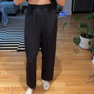 High waisted navy blue pin stripe trousers